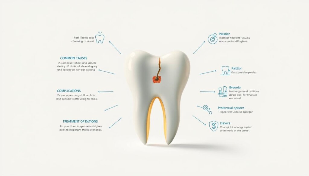 A detailed illustration of "broken tooth facts" against a clean, minimalist background. A central focal point showcases a broken tooth, with its inner structure and composition clearly visible. Surrounding the tooth are informative icons and symbols that convey key facts about broken teeth, such as common causes, potential complications, and treatment options. The lighting is soft and diffused, creating a sense of clarity and approachability. The overall composition is balanced and visually engaging, drawing the viewer's attention to the most important details.
