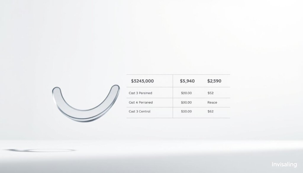 A minimalist, high-contrast image showcasing the cost and financial options for Invisalign treatment. In the foreground, a sleek, modern Invisalign aligner hovers, casting a subtle shadow. The middle ground features a clean, simple layout of numerical costs and payment plan details, presented in a clear, legible typeface. The background is a soft, muted gradient, allowing the key information to take center stage. The overall mood is professional, informative, and visually compelling, capturing the essential details a reader would need to understand the financial aspects of Invisalign. Crisp lighting from the side accentuates the curves of the aligner, while a slightly low camera angle gives a sense of authority and importance to the subject matter.