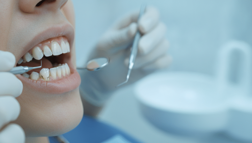 A close-up view of a human mouth showing the effects of teeth grinding, with cracked and uneven teeth prominently displayed. The foreground features the mouth slightly open, revealing signs of wear and tear on the molars, emphasizing the damage caused by bruxism. In the middle, a dental professional's hand can be seen gently holding dental tools, highlighting the importance of dental care. The background fades softly into an abstract depiction of a dental office, with soft, cool lighting to create a clinical atmosphere. The mood is serious and informative, capturing the importance of understanding dental health impacts. The overall composition uses a shallow depth of field to focus on the teeth and tools, ensuring clarity without distraction. A close-up view of a human mouth showing the effects of teeth grinding, with cracked and uneven teeth prominently displayed. The foreground features the mouth slightly open, revealing signs of wear and tear on the molars, emphasizing the damage caused by bruxism. In the middle, a dental professional's hand can be seen gently holding dental tools, highlighting the importance of dental care. The background fades softly into an abstract depiction of a dental office, with soft, cool lighting to create a clinical atmosphere. The mood is serious and informative, capturing the importance of understanding dental health impacts. The overall composition uses a shallow depth of field to focus on the teeth and tools, ensuring clarity without distraction.