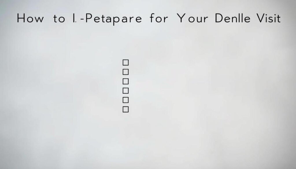 A crisp, clean checklist against a soft, blurred background. The checklist items are clearly visible, each with a checkbox, written in a simple, legible font. The background has a muted, pastel color palette, creating a calming, professional atmosphere. The lighting is soft and even, with a slight vignette effect to draw the eye to the central checklist. The composition is balanced, with the checklist positioned slightly off-center to create visual interest. The overall tone is informative and practical, reflecting the "How to Prepare for Your Dental Visit" section of the article.