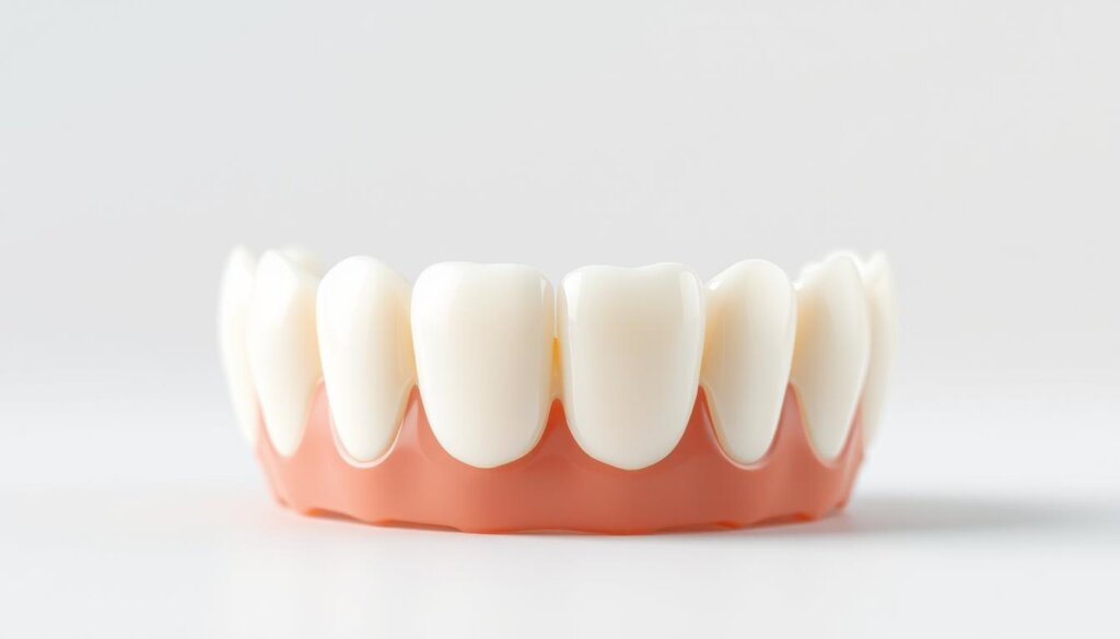 A high-resolution, photorealistic image of a close-up view of composite dental fillings showcasing their durability and aesthetic qualities. The fillings are displayed against a clean, neutral background, allowing their natural colors and textures to be the focus. Carefully crafted lighting accentuates the smooth, polished surfaces and the slight translucency of the composite material. The overall composition is balanced and centered, providing a clear, unobstructed view of the fillings. The image conveys a sense of professionalism and attention to detail, highlighting the technical and visual aspects of composite dental restorations.