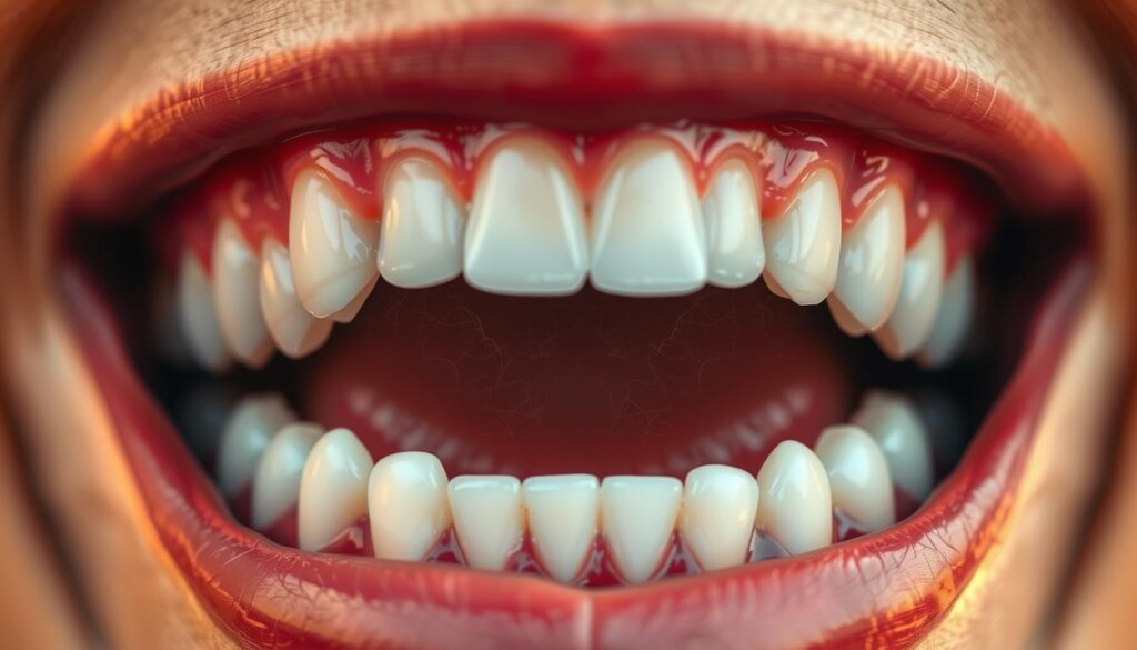 A close-up view of a healthy human mouth, teeth, and gums, bathed in warm, natural lighting. In the background, a visual metaphor representing the interconnected nature of oral health and overall bodily wellness, such as delicate tree roots or a network of intricate pathways. The composition emphasizes the mouth's central role, with a sense of balance, harmony, and the importance of preventive dental care. The mood is contemplative, educational, and visually engaging, inviting the viewer to consider the profound impact of oral health on one's holistic well-being.