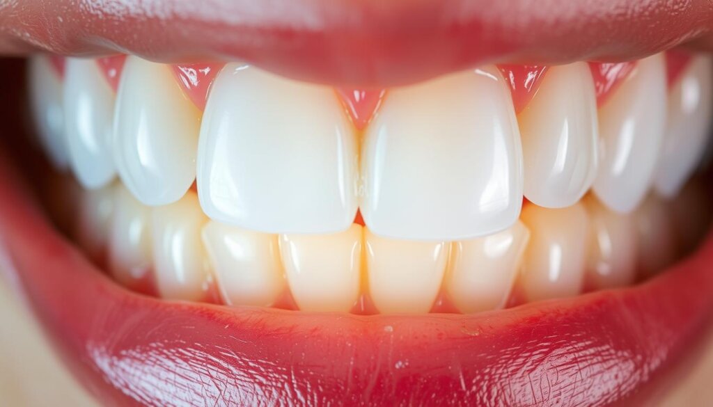A close-up view of a set of teeth, illuminated by soft, diffused lighting that highlights the intricate structures. The enamel surfaces glisten, revealing the optimal timing for fluoride application - just after a professional cleaning, when the teeth are most receptive to the protective benefits of fluoride. The image conveys a sense of dental health and the importance of proper timing for this essential treatment, guiding the viewer's understanding of the section topic.