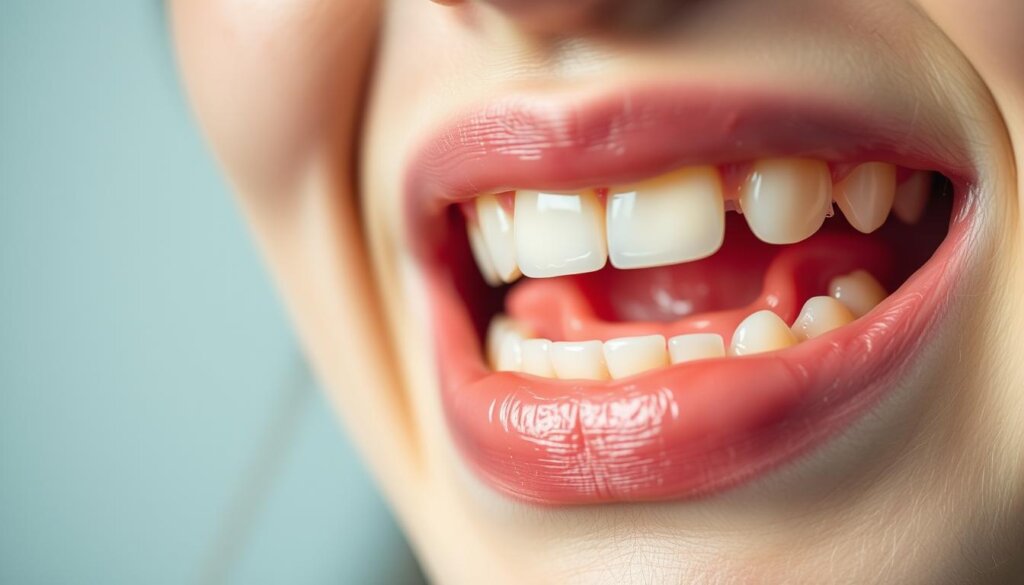 A close-up view of a person's mouth, teeth, and gums, illuminated by soft, natural lighting that highlights the texture and detail. The focus is on the sensitive areas, with a subtle reddish-pink hue indicating inflammation or irritation. The background is slightly blurred, creating a sense of depth and emphasis on the subject. The overall mood is one of concern and introspection, inviting the viewer to consider the potential causes and solutions for post-cleaning dental sensitivity.