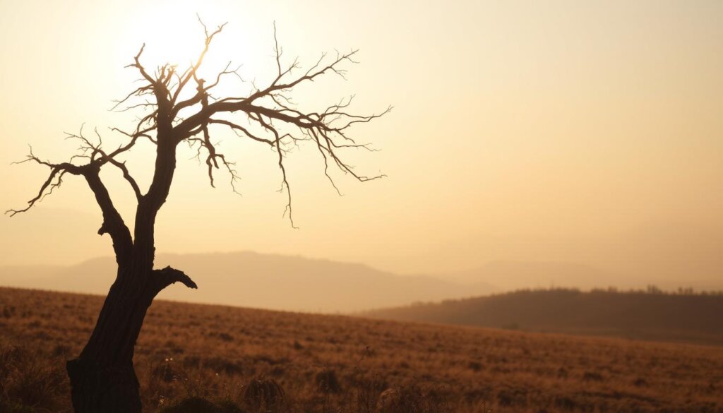 A serene yet thought-provoking landscape, where the need for alternatives takes center stage. In the foreground, a worn, weathered tree stands as a symbol of resilience, its branches reaching skyward, hinting at the possibility of transformation. The middle ground features a hazy, sun-dappled field, suggesting a sense of uncertainty and the need for change. In the distance, a series of rolling hills fade into a soft, muted horizon, conveying a sense of open-ended possibility. Diffused, warm lighting casts a contemplative glow, inviting the viewer to pause and consider the paths not yet taken. The overall mood is one of quiet contemplation, urging the observer to explore alternatives and embrace the potential for growth.
