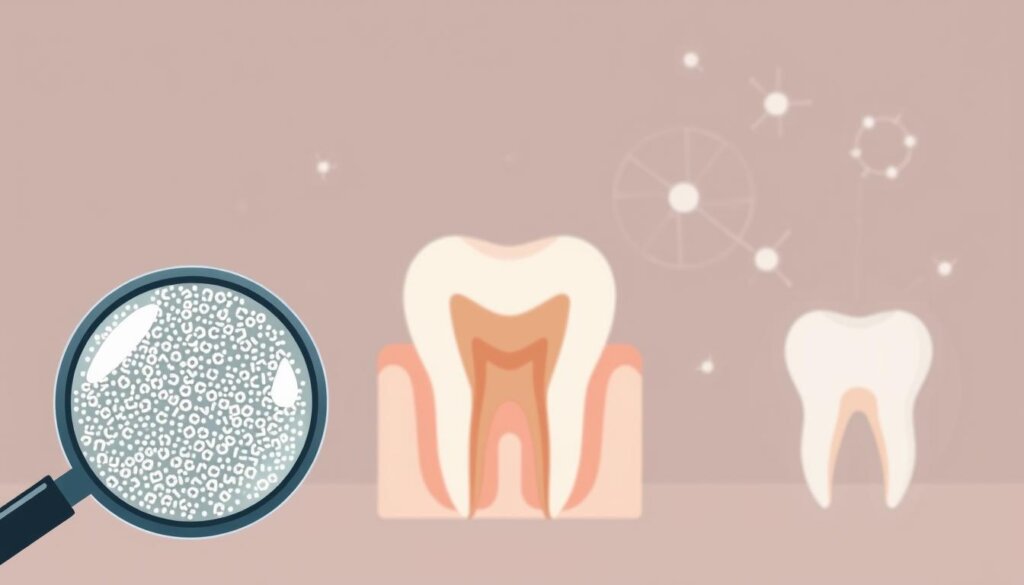 A stylized illustration depicting common misconceptions about teeth polishing. In the foreground, a magnifying glass reveals the intricate texture of tooth enamel, dispelling the myth of a shiny, mirror-like finish. The middle ground shows a cross-section of a tooth, highlighting the complex internal structure beyond the surface. In the background, abstract shapes and patterns represent the scientific principles underlying the polishing process, conveying a sense of depth and sophistication. The overall composition has a muted, educational tone, with a focus on informative detail rather than visual drama. Soft, directional lighting emphasizes the subject matter, creating a sense of depth and dimensionality.