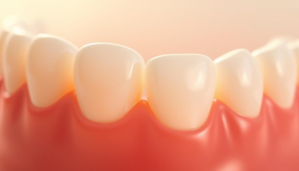 A close-up view of a set of natural-looking dental crowns, their smooth, translucent surfaces reflecting the warm lighting. The crowns are positioned at a slight angle, showcasing their natural shape and contours. The background is blurred, with a subtle bokeh effect, drawing the viewer's attention to the detailed craftsmanship of the dental work. The crowns are rendered with a high level of realism, capturing the subtle variations in color and texture that are characteristic of high-quality dental restorations. A close-up view of a set of natural-looking dental crowns, their smooth, translucent surfaces reflecting the warm lighting. The crowns are positioned at a slight angle, showcasing their natural shape and contours. The background is blurred, with a subtle bokeh effect, drawing the viewer's attention to the detailed craftsmanship of the dental work. The crowns are rendered with a high level of realism, capturing the subtle variations in color and texture that are characteristic of high-quality dental restorations.