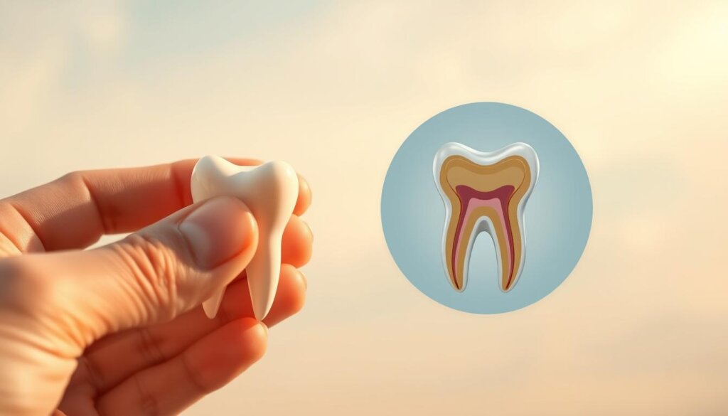 A pristine set of teeth against a soft, pastel background. In the foreground, a hand gently caressing a tooth, showcasing the delicate structure. The middle ground features a magnified view of a tooth's cross-section, highlighting the intricate layers - enamel, dentin, and pulp. In the background, a soothing, gradient-filled sky creates a calming atmosphere. Warm, indirect lighting casts a gentle glow, emphasizing the tooth's natural contours. The overall composition conveys a sense of care, attention, and the importance of maintaining healthy teeth. A pristine set of teeth against a soft, pastel background. In the foreground, a hand gently caressing a tooth, showcasing the delicate structure. The middle ground features a magnified view of a tooth's cross-section, highlighting the intricate layers - enamel, dentin, and pulp. In the background, a soothing, gradient-filled sky creates a calming atmosphere. Warm, indirect lighting casts a gentle glow, emphasizing the tooth's natural contours. The overall composition conveys a sense of care, attention, and the importance of maintaining healthy teeth.