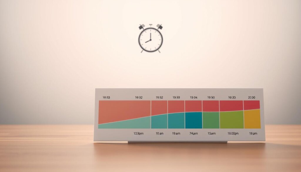 A clean, modern chart depicting a daily aligner wear schedule with a 22-hour compliance visual. The chart is prominently displayed in the foreground, featuring well-organized segments divided by time intervals, with colorful sections to represent wearing time versus non-wearing time. The middle ground includes a stylish timer icon to symbolize countdown and tracking, while soft light illuminates the scene, creating a professional atmosphere. The background is a subtle gradient of calming colors, evoking a sense of order and discipline. The overall mood is focused and informative, ideal for conveying the importance of adherence to aligner wear. No figures or human subjects are present to keep the focus on the chart itself. A clean, modern chart depicting a daily aligner wear schedule with a 22-hour compliance visual. The chart is prominently displayed in the foreground, featuring well-organized segments divided by time intervals, with colorful sections to represent wearing time versus non-wearing time. The middle ground includes a stylish timer icon to symbolize countdown and tracking, while soft light illuminates the scene, creating a professional atmosphere. The background is a subtle gradient of calming colors, evoking a sense of order and discipline. The overall mood is focused and informative, ideal for conveying the importance of adherence to aligner wear. No figures or human subjects are present to keep the focus on the chart itself.