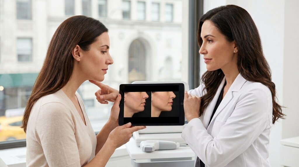 Ultherapy consultation for lower-face and jawline skin laxity in New York.